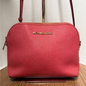 Michael Kors Cindy Large Dome Saffiano Leather Salmon Chain Strap Crossbody